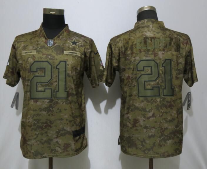 Women Dallas Cowboys #21 Elliott  Nike Camo Salute to Service Limited NFL Jerseys